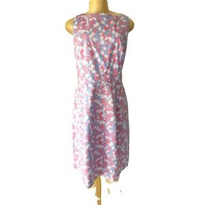 Brooks Brothers Womens Blue Pink Floral Print Fit and Flare Dress Sleeveless  14